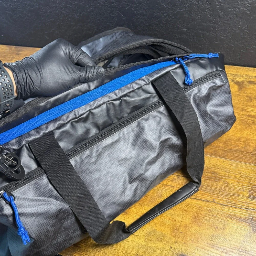 High Sierra AT8 Convertible Duffel Backpack Black Blue TPE Coated Travel Bag